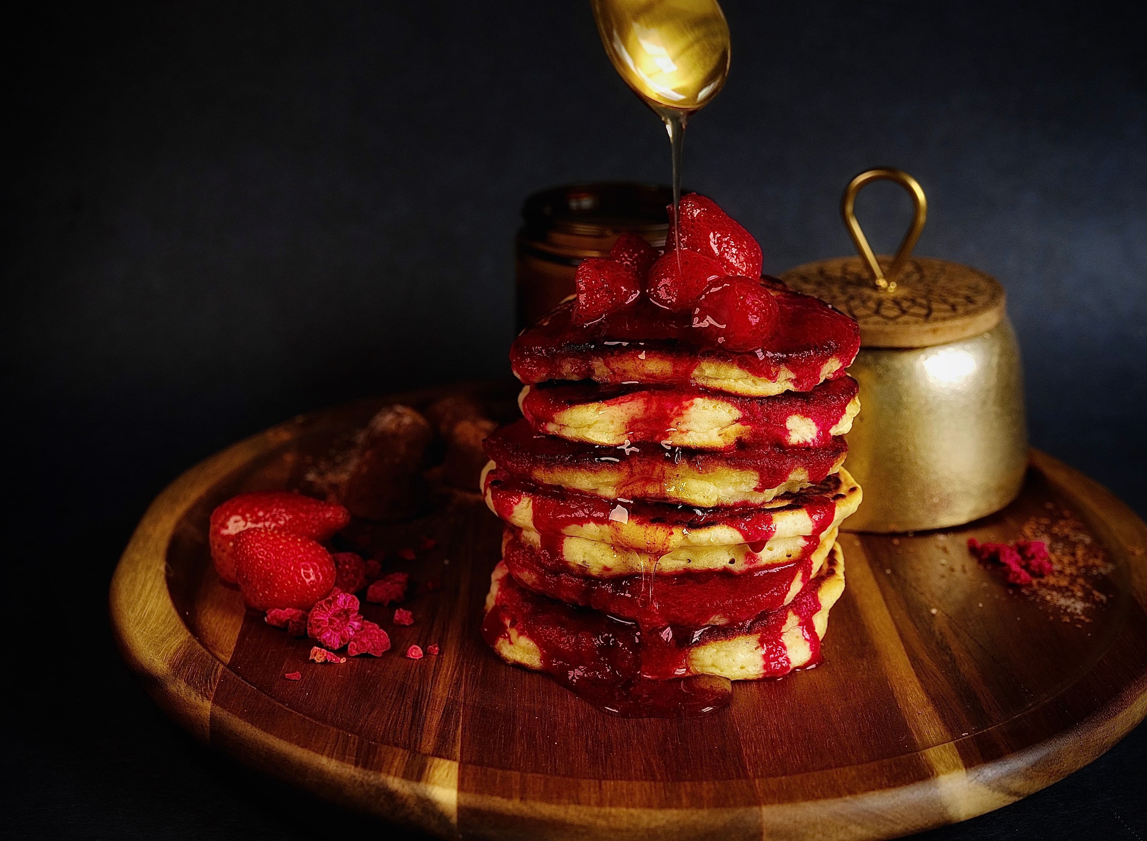 Caramelized cranberries coconut pancakes