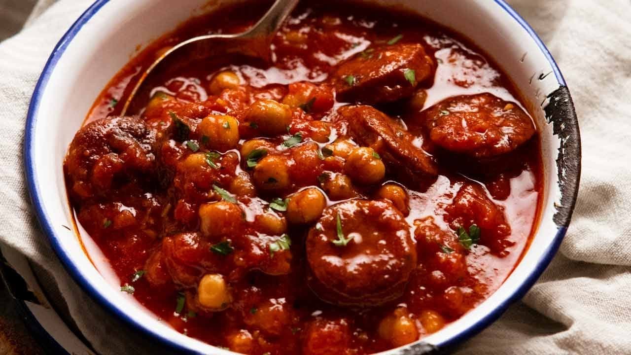 Chickpea, chorizo and spinach stew