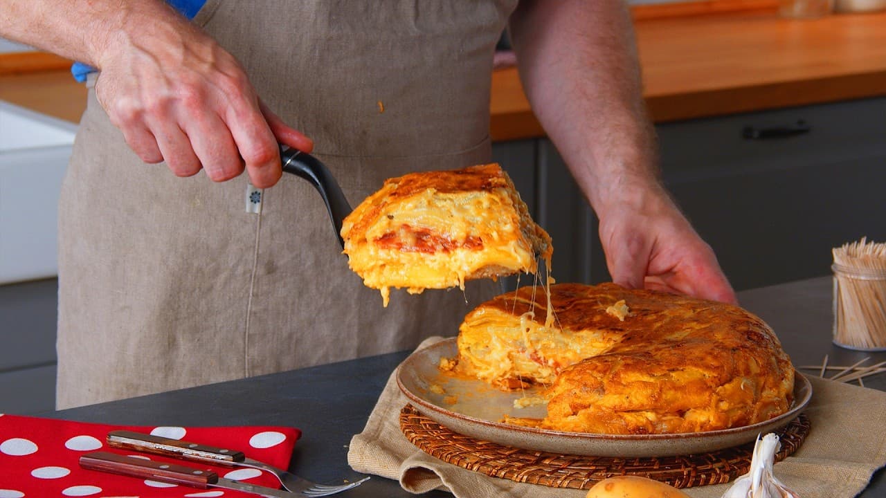 Chorizo, potato and cheese omelette