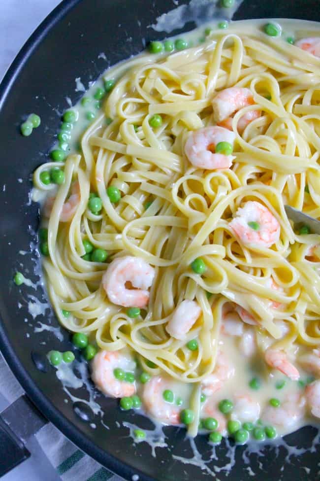 Creamy Pea and Shrimp Linguine