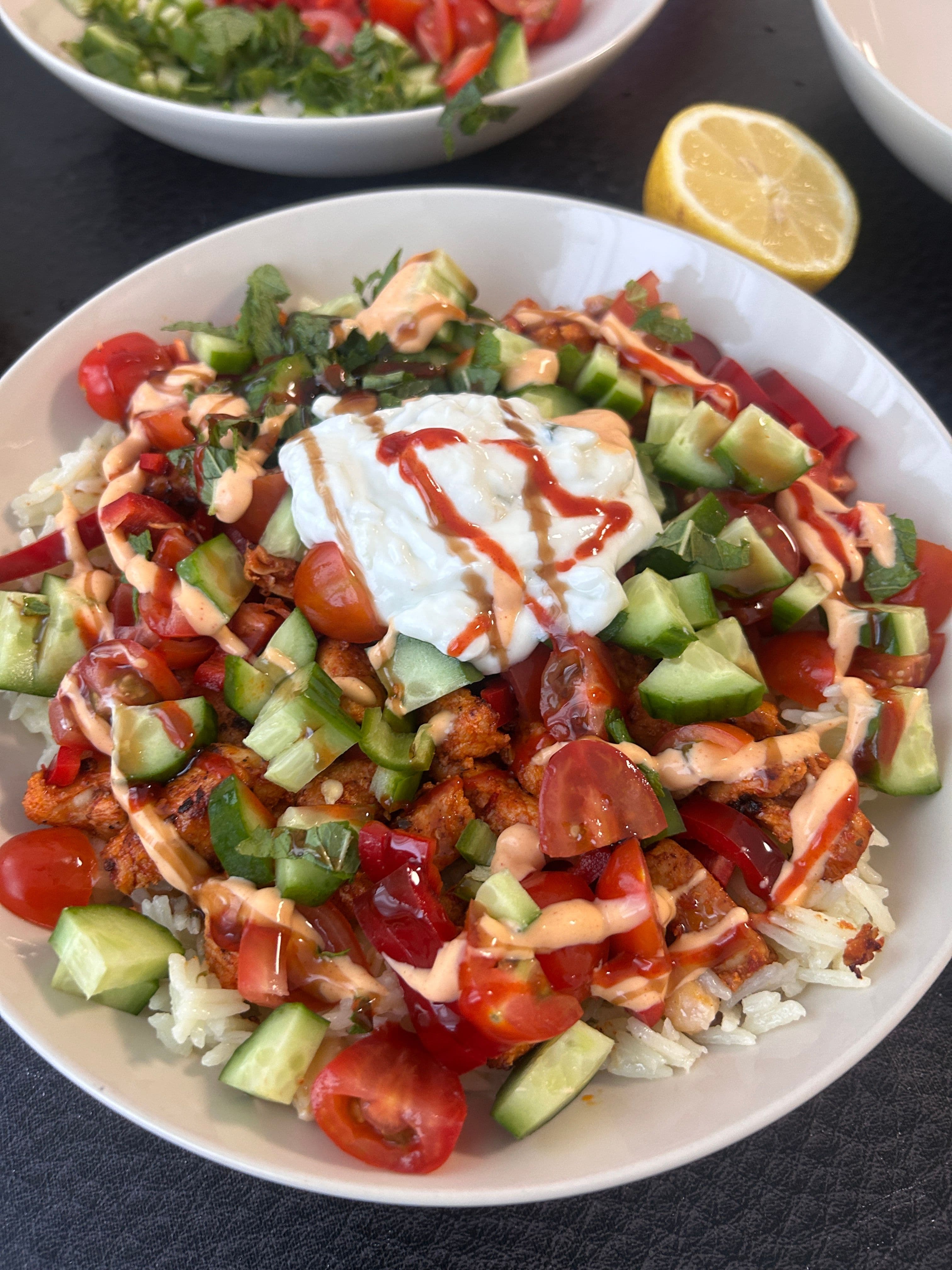 Greek Chicken Feta Rice Bowl